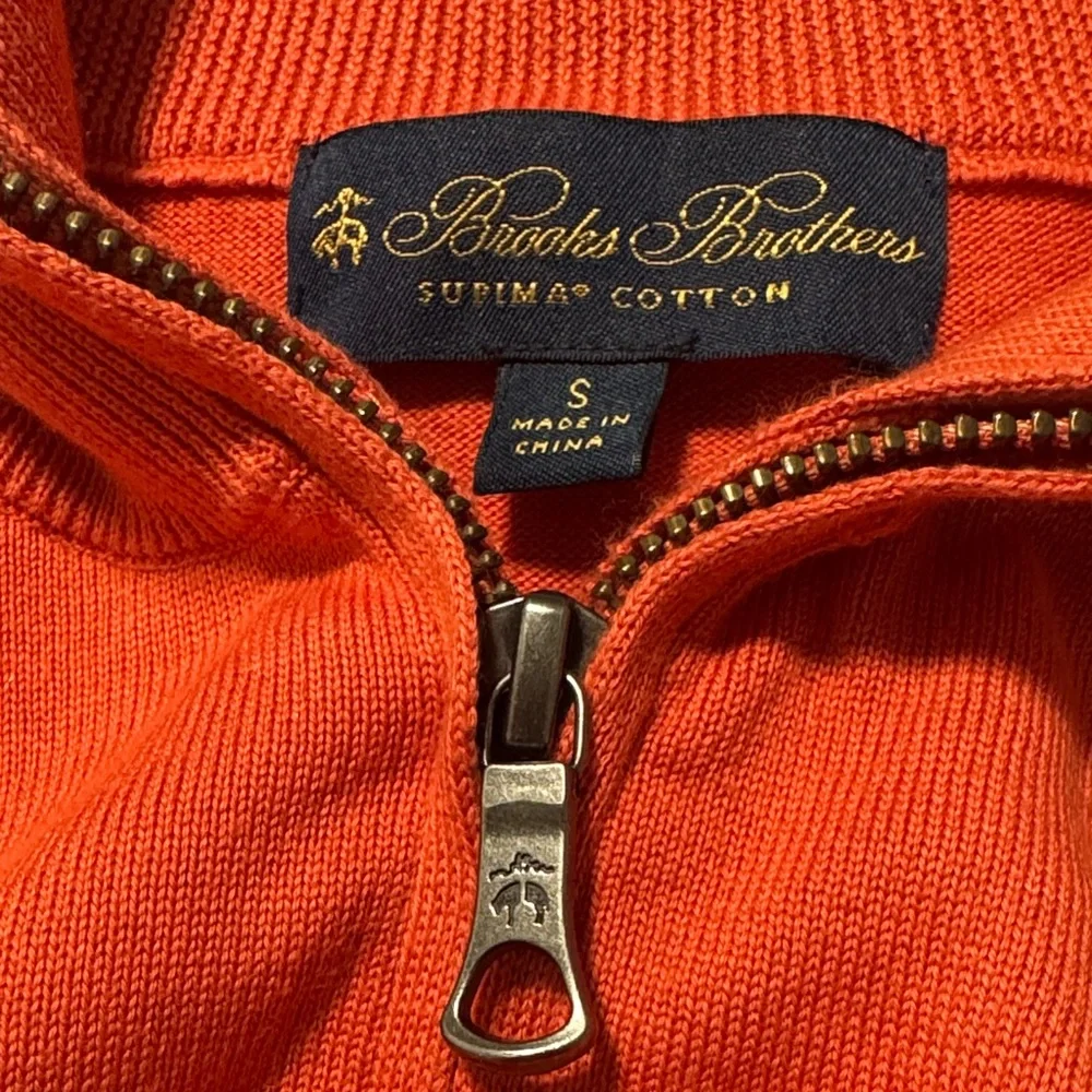 Brooks Brothers Men’s Orange Quarter Zip Sweater Lightweight Cotton Pullover